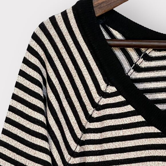 Lane Bryant Button Front Cardigan Sweater Women Size 26/28 Black Gold Striped - Picture 6 of 11